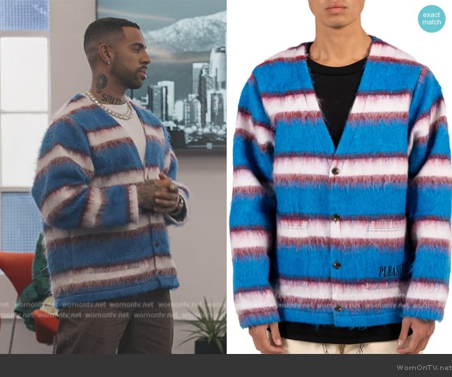 Pleasures Stack Brushed Knit Cardigan worn by Quentin (Vic Mensa) on Bel-Air