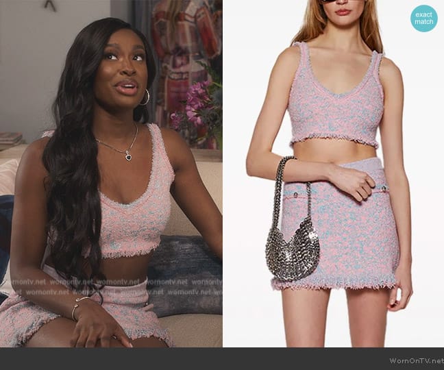 Rabanne Tweed crop top worn by Hilary Banks (Coco Jones) on Bel-Air