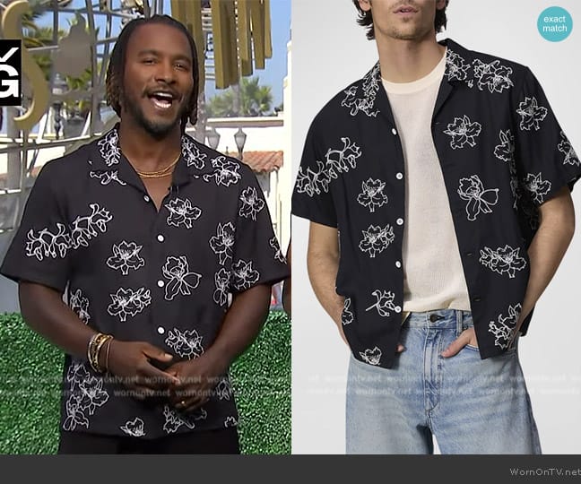 Rag & Bone Avery Embroidered Camp Shirt worn by Scott Evans on Access Hollywood