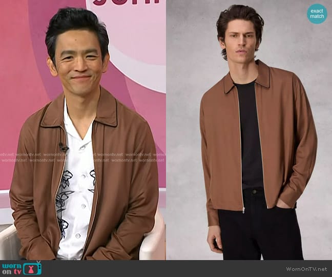 Rag & Bone Blouson Viscose Zip Shirt in Clay worn by John Cho on Today