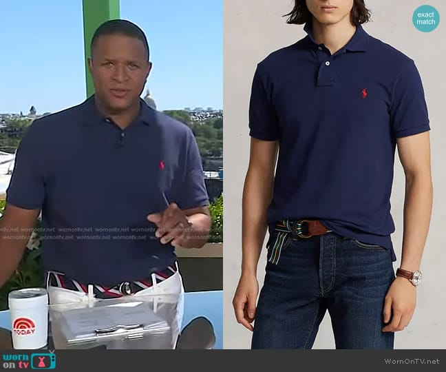 Polo Ralph Lauren Classic-Fit Mesh Polo in Newport Navy worn by Craig Melvin on Today