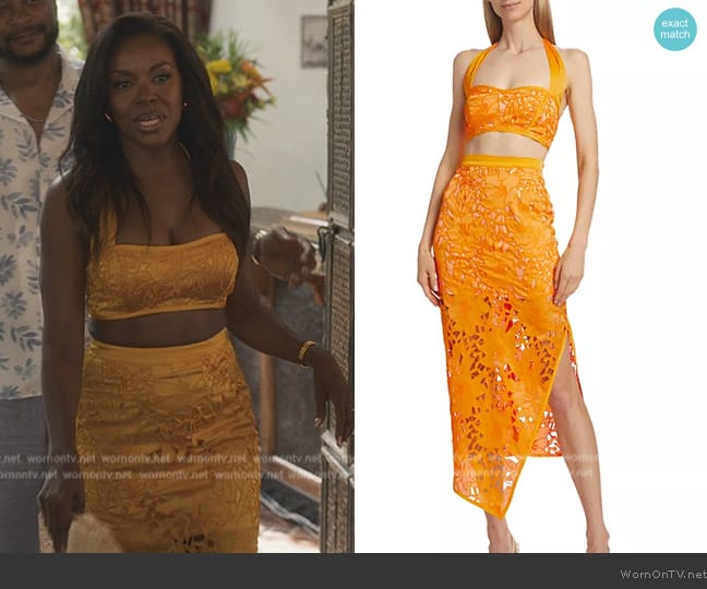 Ramy Brook Lina Embroidered Satin Crop Top worn by Annie (Nadine Ellis) on Bel-Air