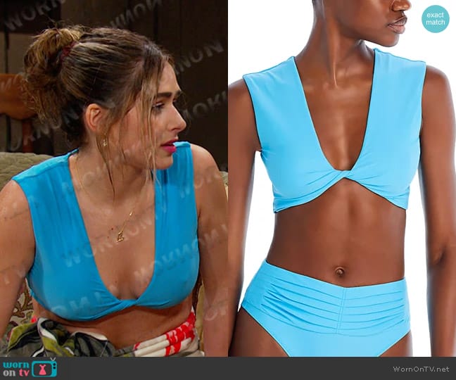 Ramy Brook Oliwia Bikini Top in Poolside worn by Holly Jonas (Ashley Puzemis) on Days of our Lives