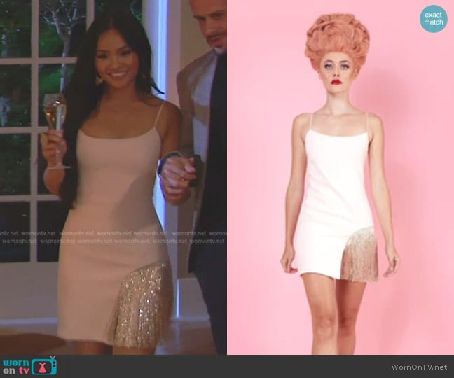 Randi Rahm Riane Cocktail Dress in LT. Peach worn by Jenn Tran on The Bachelorette