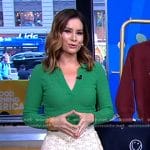 Rebecca’s green polo top and white floral skirt on Good Morning America