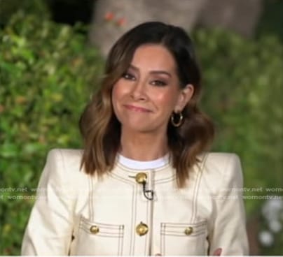 Rebecca’s ivory contrast stitch jacket on Good Morning America