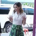 Rebecca’s white polo and green print skirt on Good Morning America