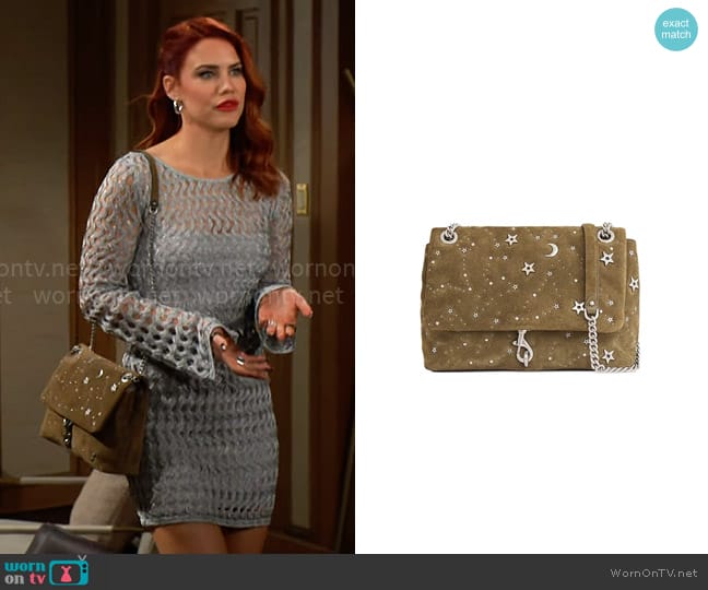 Rebecca Minkoff Celestial Edie Suede Studded Shoulder Bag In Seaweed worn by Sally Spectra (Courtney Hope) on The Young and the Restless