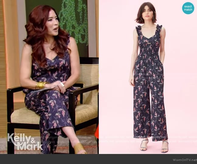 Rebecca Taylor Sprig Floral Print Poplin Jumpsuit worn by Amy E. Goodman on Live with Kelly and Mark