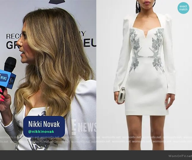 Rebecca Vallance Monroe Sweetheart Embroidered Mini Dress worn by Nikki Novak on E! News