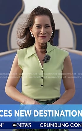 Rebecca's yellow top and green printed skirt on Good Morning America