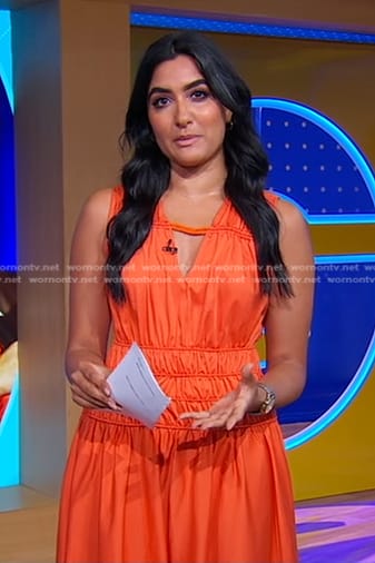 Reena’s orange smocked waist dress on Good Morning America