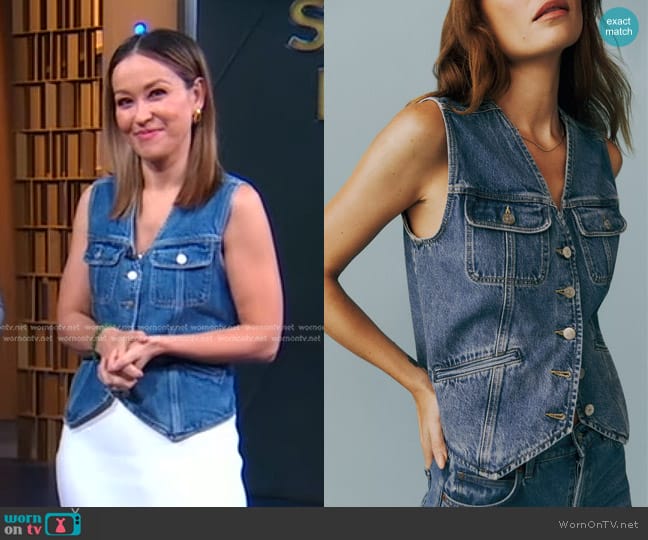 Reformation Jacqui Denim Vest worn by Eva Pilgrim on Good Morning America