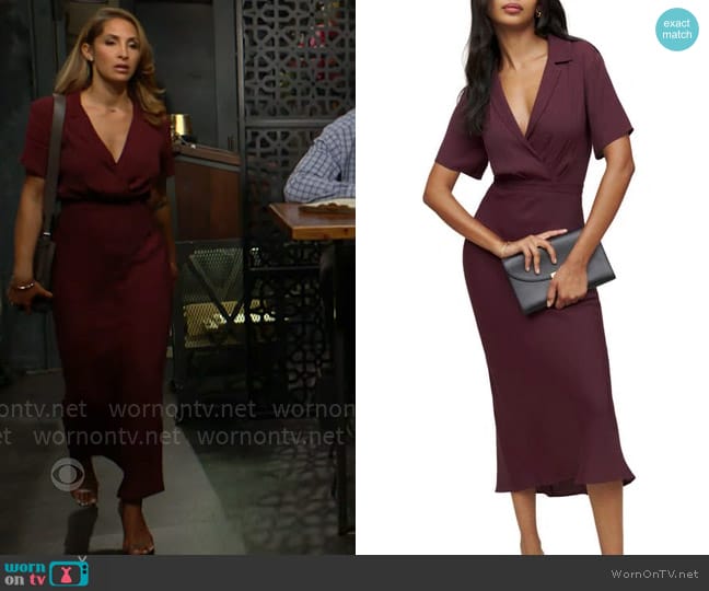 Reformation Danika Dress in Prune worn by Lily Winters (Christel Khalil) on The Young and the Restless