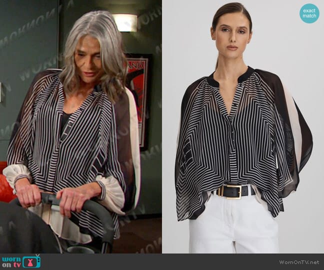 Reiss Charli Blouse in Black Cream worn by Fiona Cook (Serena Scott Thomas) on Days of our Lives