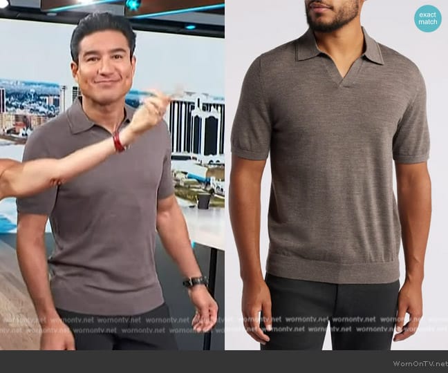 Reiss Duchie Johnny Collar Short Sleeve Polo Sweater worn by Mario Lopez on Access Hollywood