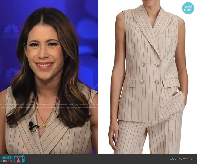 Reiss Odette Pinstripe Blazer Vest in Neutral worn by Deirdre Bosa on NBC News Daily