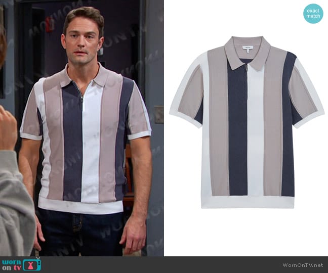 Reiss Vertical Colorblocked Quarter Zip Polo worn by Andrew Donovan IV (Colton Little ) on Days of our Lives