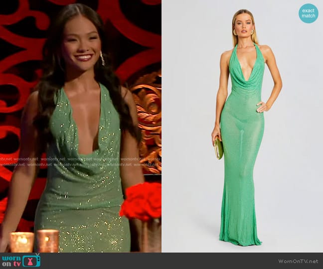 Jenn Tran’s green sequin draped dress on The Bachelorette