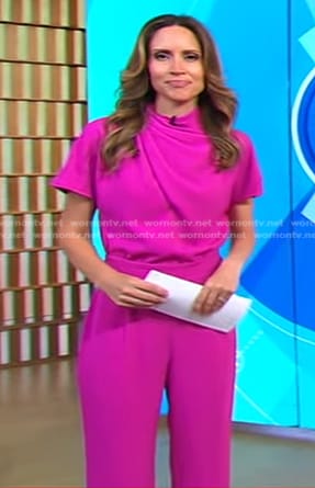 Rhiannon's pink gathered jumpsuit on Good Morning America