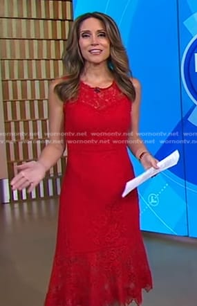 Rhiannon's red sleeveless lace dress on Good Morning America