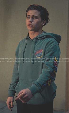 Robby's green print hoodie on Cobra Kai