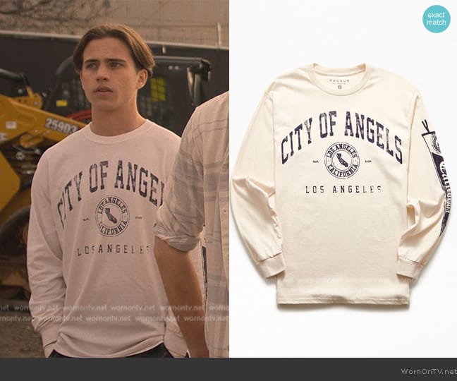 Pacsun City of Angels Long Sleeve T-Shirt worn by Robby Keene (Tanner Buchanan) on Cobra Kai