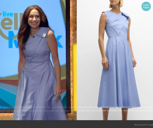 Roland Mouret Cotton Poplin Midi Dress with Bow Detail worn by Minnie Driver on Live with Kelly and Mark