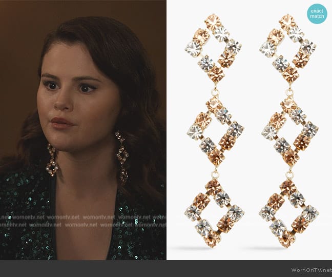  Gold-tone crystal earrings Rosantica worn by Mabel Mora (Selena Gomez) on Only Murders in the Building