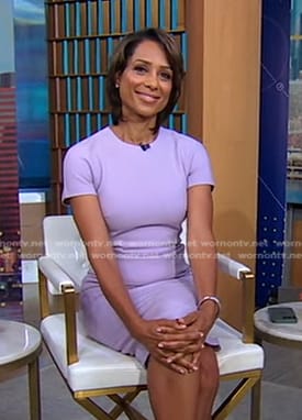 Sade Baderinwa's lilac short sleeve dress on Good Morning America