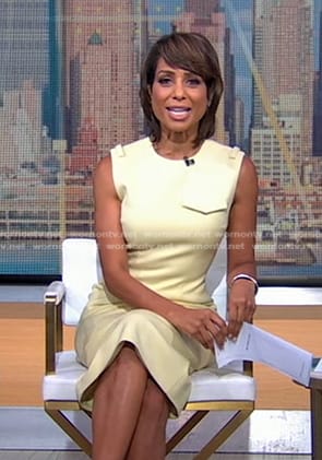 Sade Baderinwa's yellow sleeveless sheath dress on Good Morning America