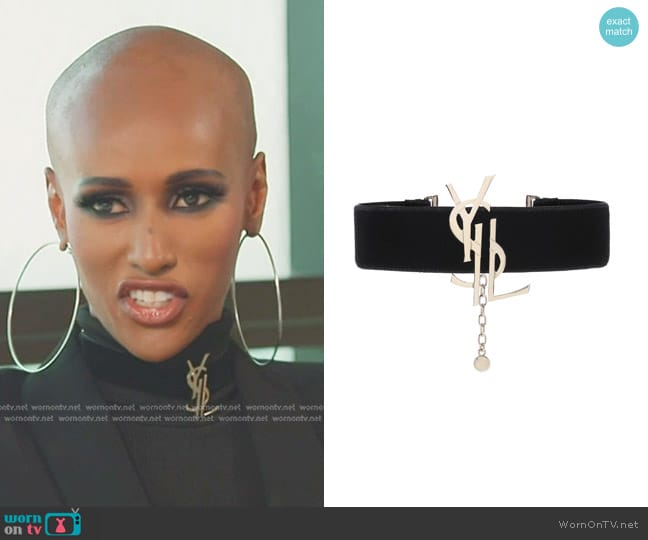 Saint Laurent Velvet Ysl Choker in Black worn by Chanel Ayan (Chanel Ayan) on The Real Housewives of Dubai