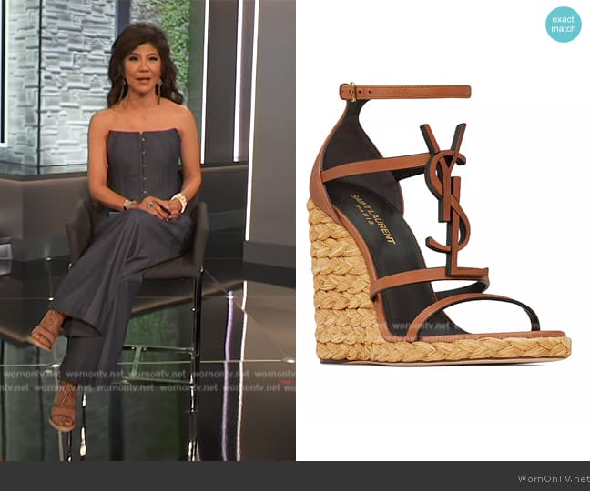 Saint Laurent Cassandra Wedge Espadrilles in Smooth Vegetable-tanned Leather worn by Julie Chen on Big Brother