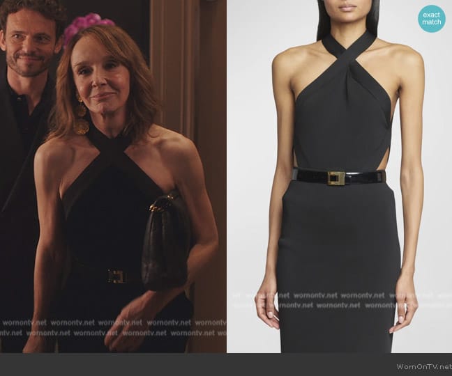 Saint Laurent Crossneck Bodysuit Top worn by Sylvie (Philippine Leroy-Beaulieu) on Emily in Paris