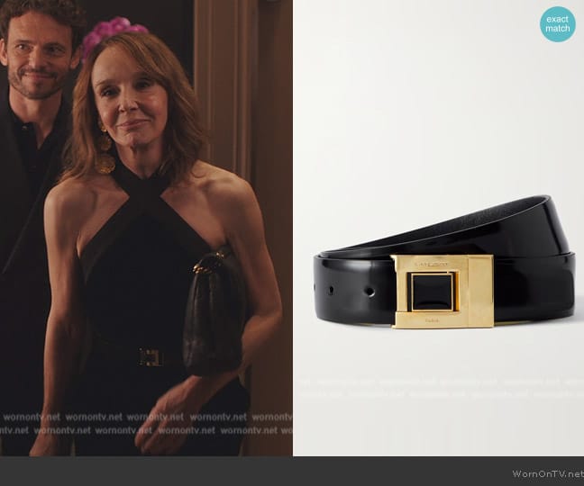 Saint Laurent Glossed-leather belt worn by Sylvie (Philippine Leroy-Beaulieu) on Emily in Paris