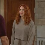 Sally’s taupe ribbed hoodie and pants set on The Young and the Restless