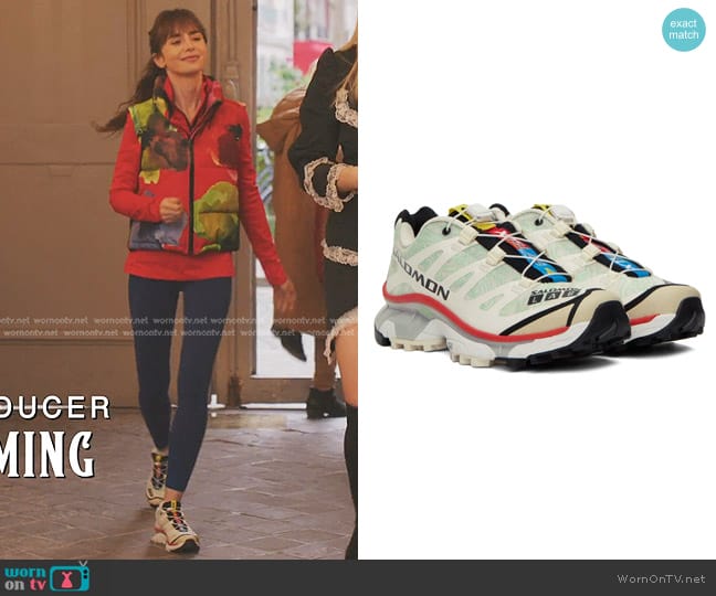 Salomon XT-4 OG Topography Sneakers in White & Green worn by Emily Cooper (Lily Collins) on Emily in Paris