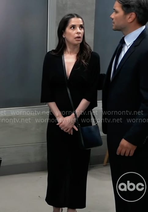 Sam's black v-neck midi dress on General Hospital