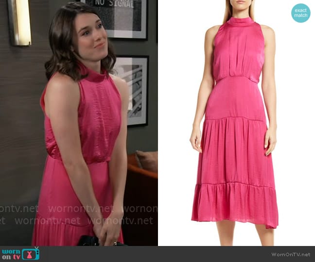 Sam Edelman High Neck Sleeveless Satin Dress worn by Willow Tait (Katelyn MacMullen) on General Hospital