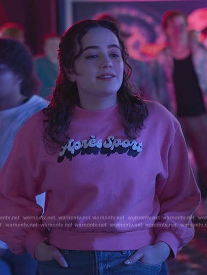 Samantha's pink cropped sweatshirt on Cobra Kai