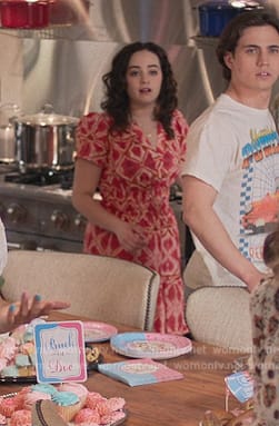 Samantha's red printed mini dress on Cobra Kai