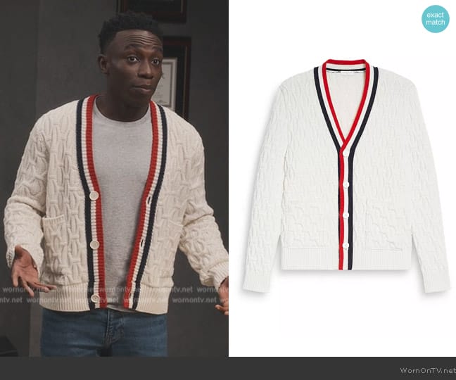 Sandro Cable Knit Cardigan worn by Carlton Banks (Olly Sholotan) on Bel-Air