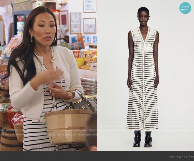 Sandro Striped Knit Midi Dress worn by Katie Ginella on The Real Housewives of Orange County