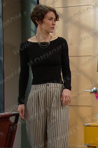 Sarah's grey striped pants on Days of our Lives