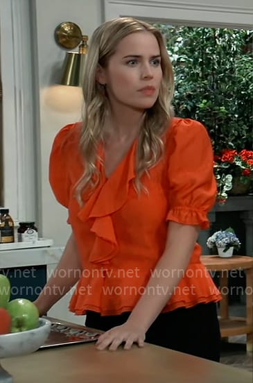 Sasha's red blouse with ruffles on General Hospital