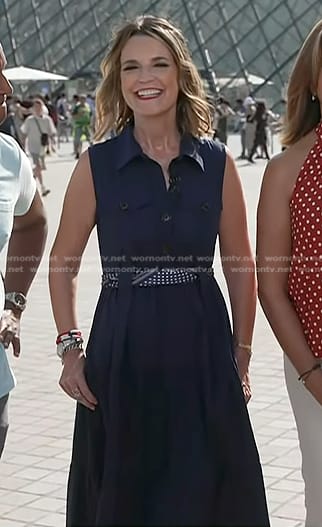 Savannah’s navy sleeveless utility shirtdress on Today