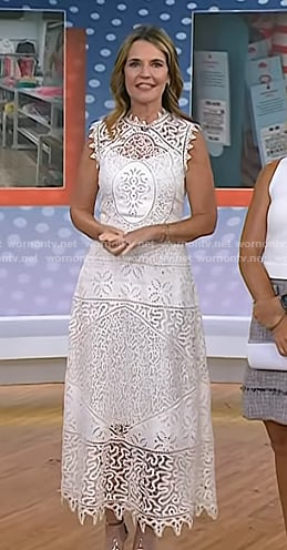 Savannah's white guipure lace dress on Today