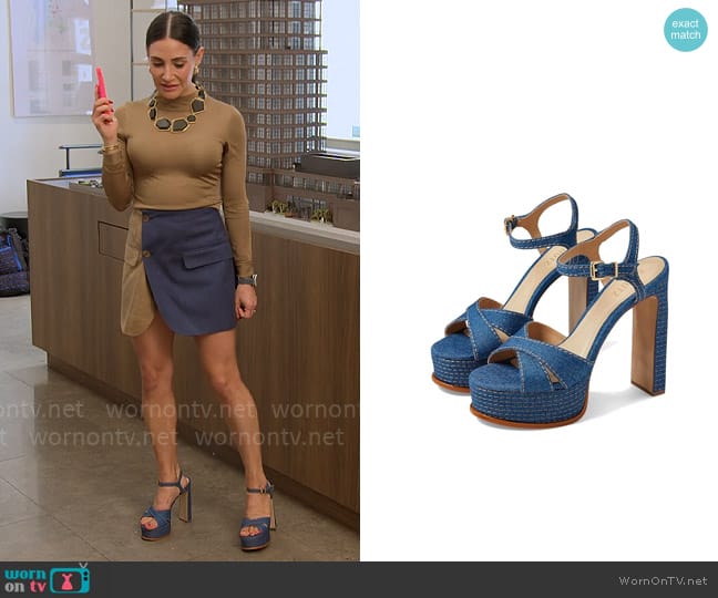 Schutz Keefa Denim Sandals worn by Chloe Tucker Caine on Owning Manhattan