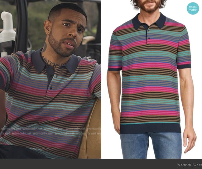 Scotch and Soda Striped Knit Polo worn by Quentin (Vic Mensa) on Bel-Air