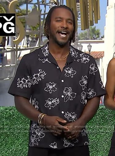 Scott's black floral print shirt on Access Hollywood